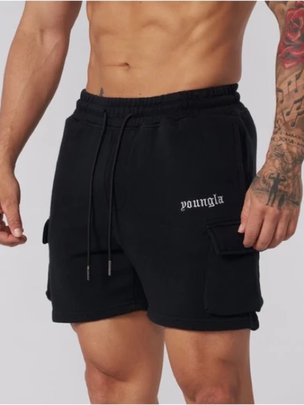 YoungLA Black Cargo Cotton Shorts Size Medium